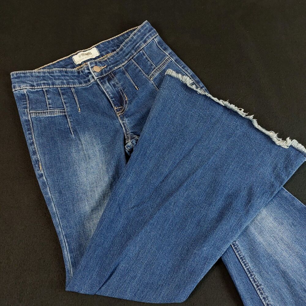 Rock & Roll Denim Girls Bargain Button Bell Jeans Youth Size 12 (Fit 25x27)